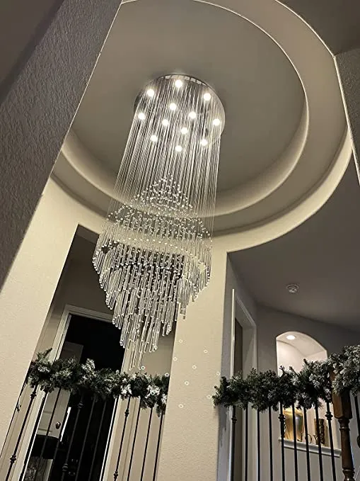 Large Foyer Crystal Chandelier Raindrop Crystal Flush Mount Ceiling Light Fixture For Entryway/ Staircase