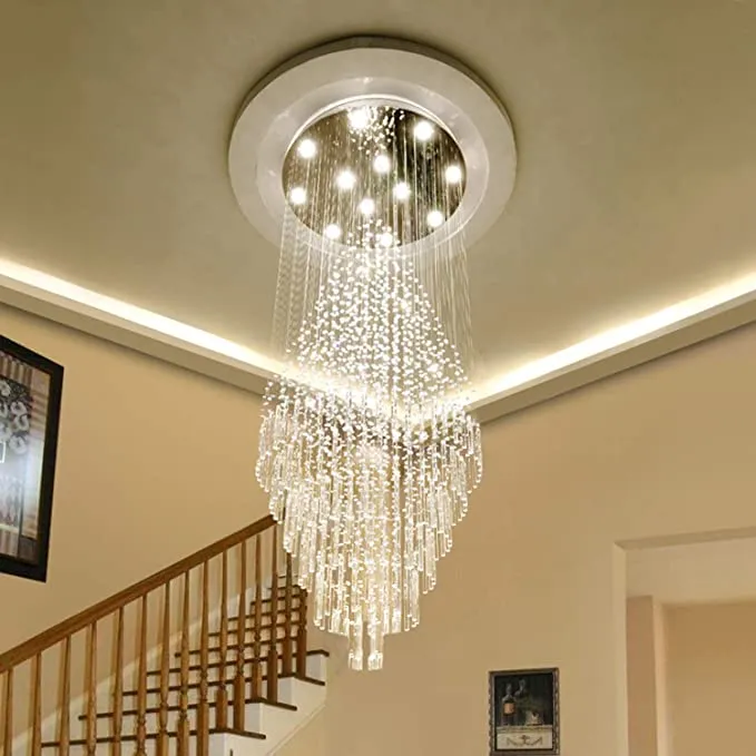 Large Foyer Crystal Chandelier Raindrop Crystal Flush Mount Ceiling Light Fixture For Entryway/ Staircase