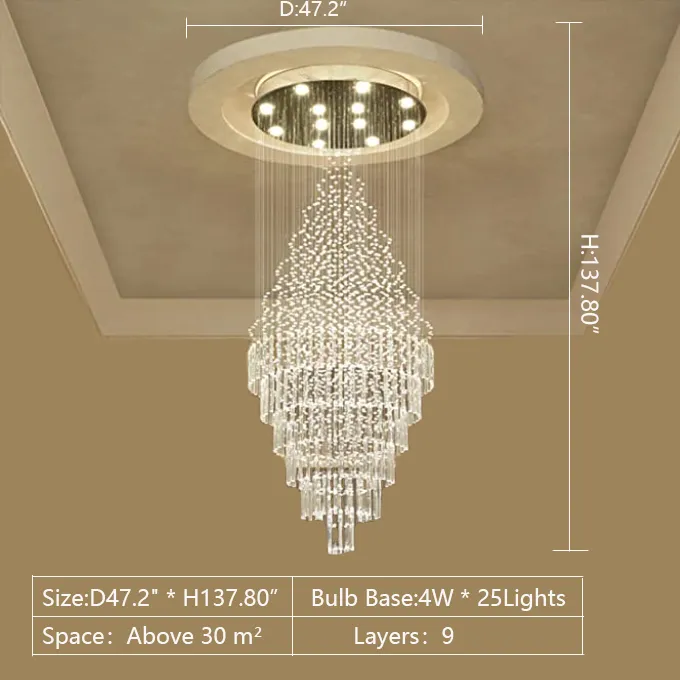 Large Foyer Crystal Chandelier Raindrop Crystal Flush Mount Ceiling Light Fixture For Entryway/ Staircase