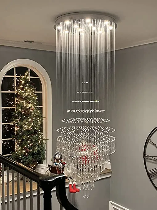 Large Foyer Crystal Chandelier Raindrop Crystal Flush Mount Ceiling Light Fixture For Entryway/ Staircase