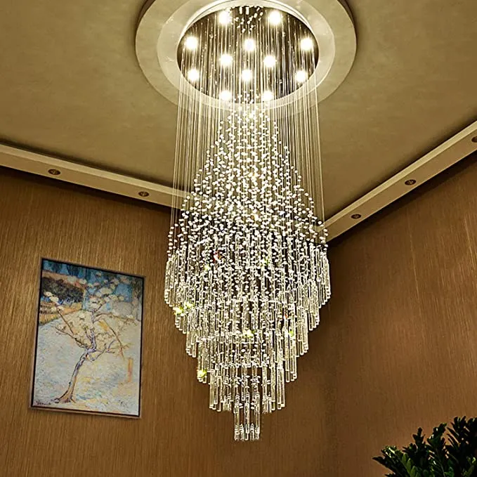 Large Foyer Crystal Chandelier Raindrop Crystal Flush Mount Ceiling Light Fixture For Entryway/ Staircase