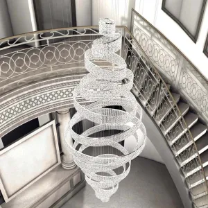 Large Modern Ring Crystal LED Chandelier for Living Room and Lobby Staircases