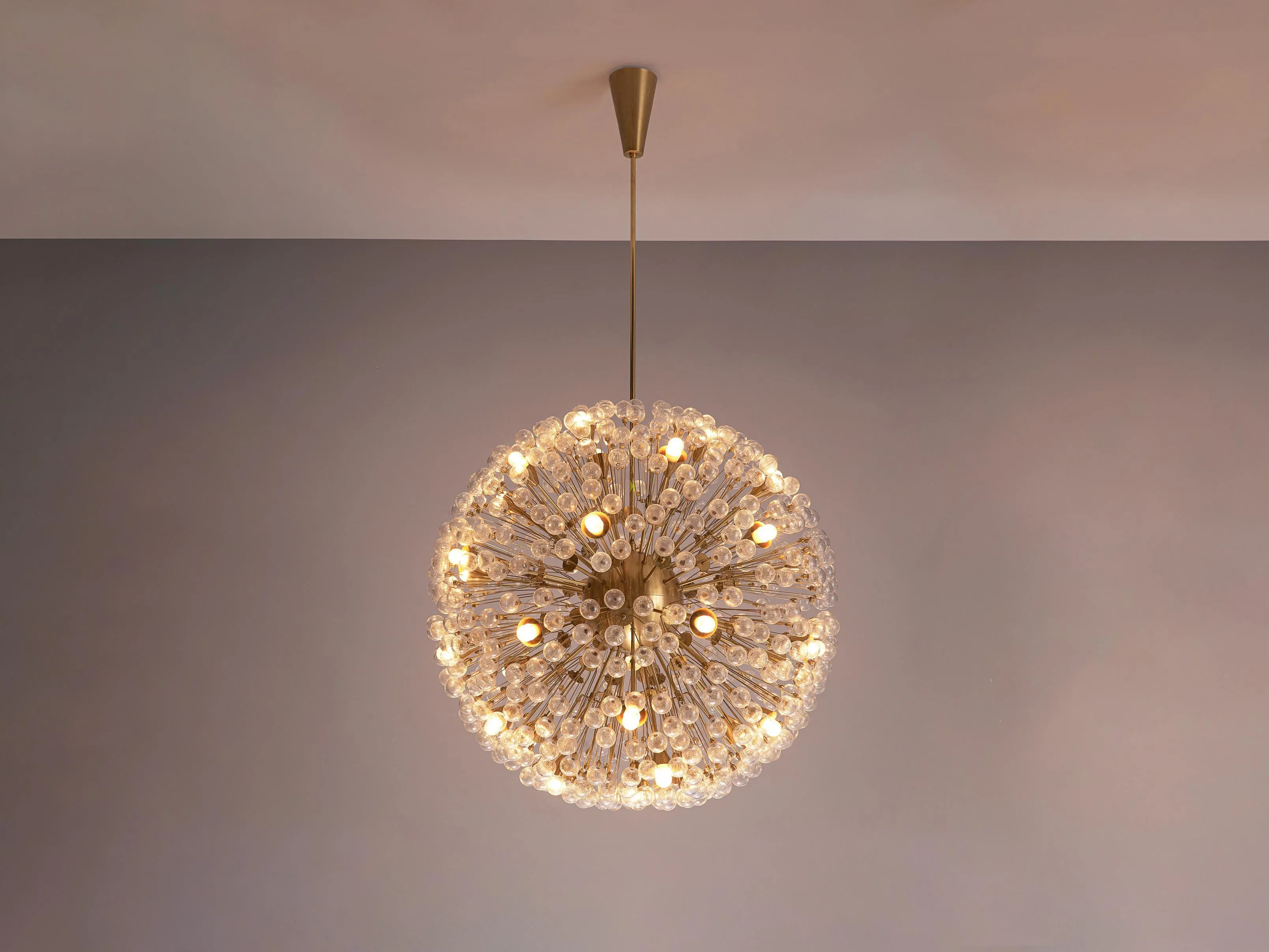 Large 'Sputnik' Chandelier in Brass and Glass 47in./120cm