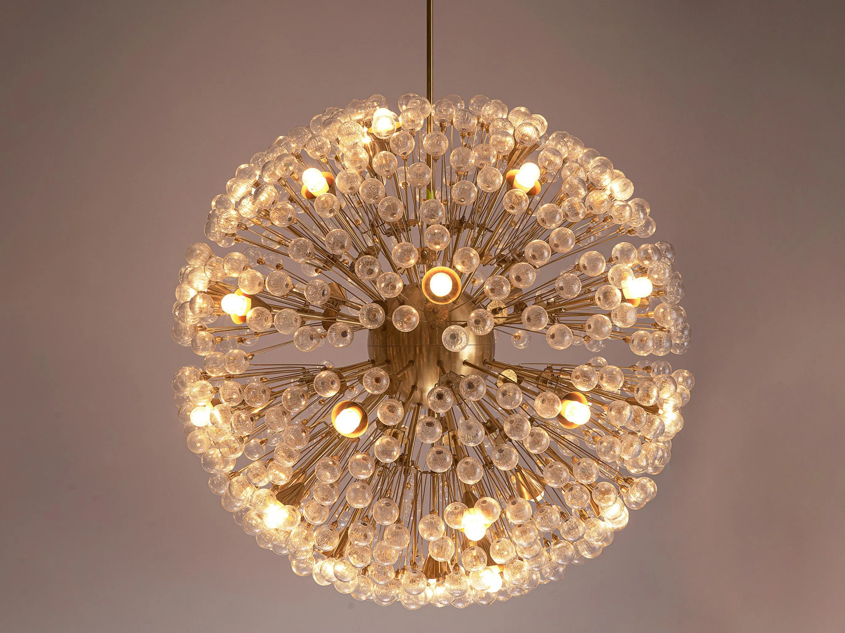 Large 'Sputnik' Chandelier in Brass and Glass 47in./120cm