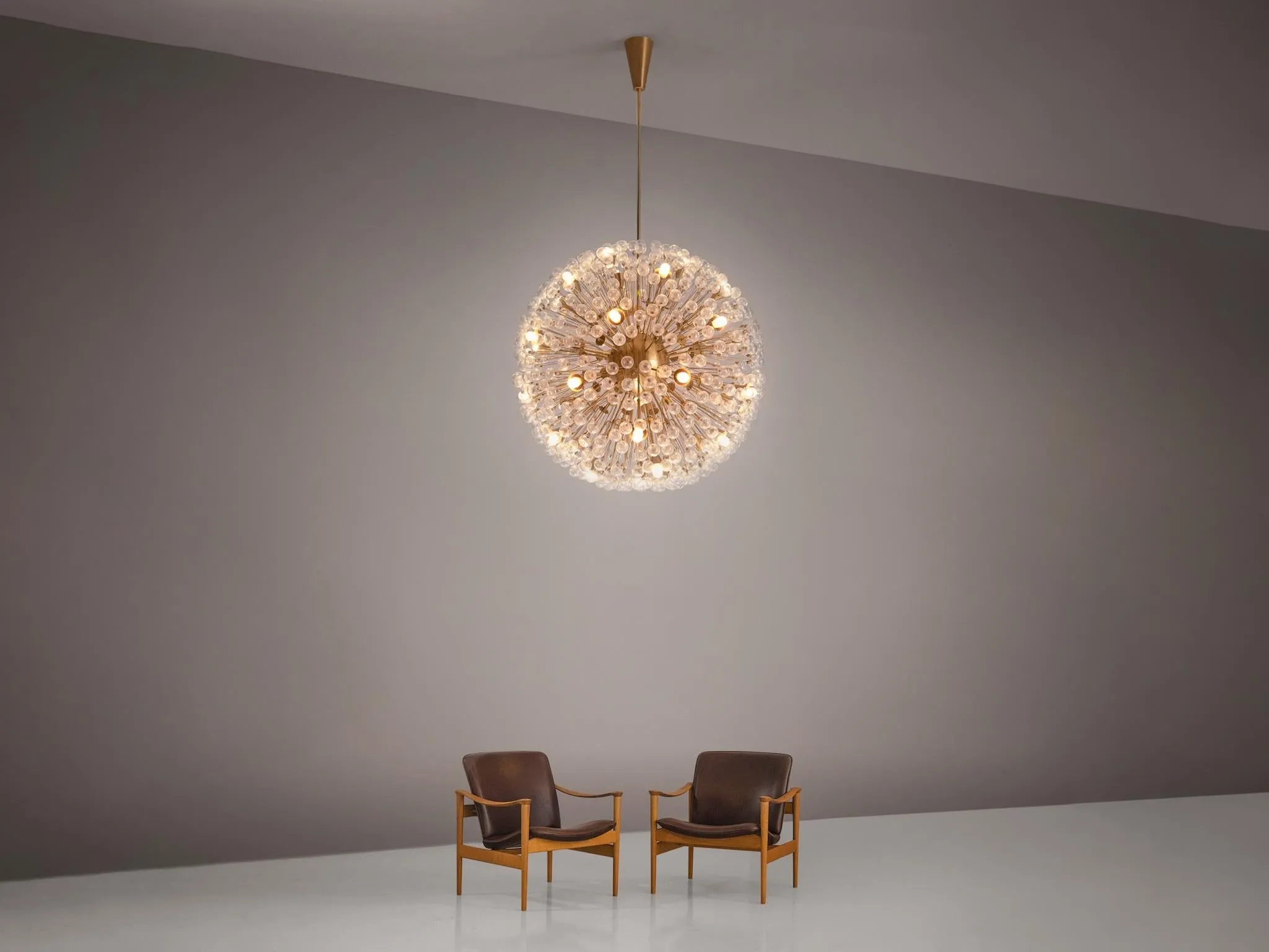 Large 'Sputnik' Chandelier in Brass and Glass 47in./120cm