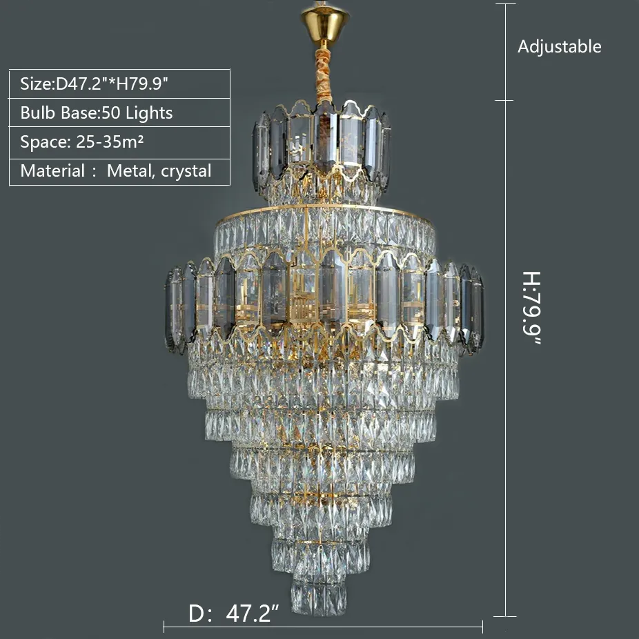 Large Staircase Crystal Chandelier Living Room Ceiling Light Fixture For Hotel Entrance In Gold Finish