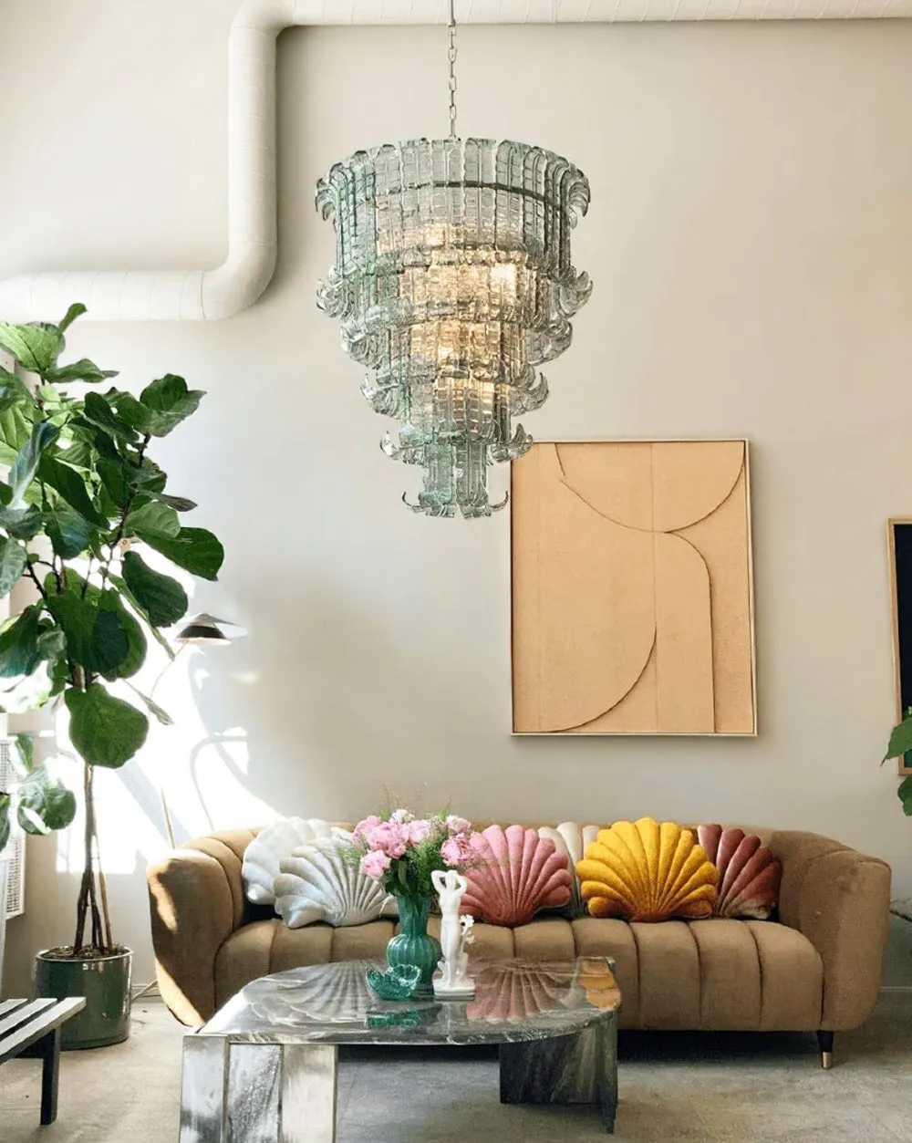 Leaf-Shaped Cascading Murano Chandelier