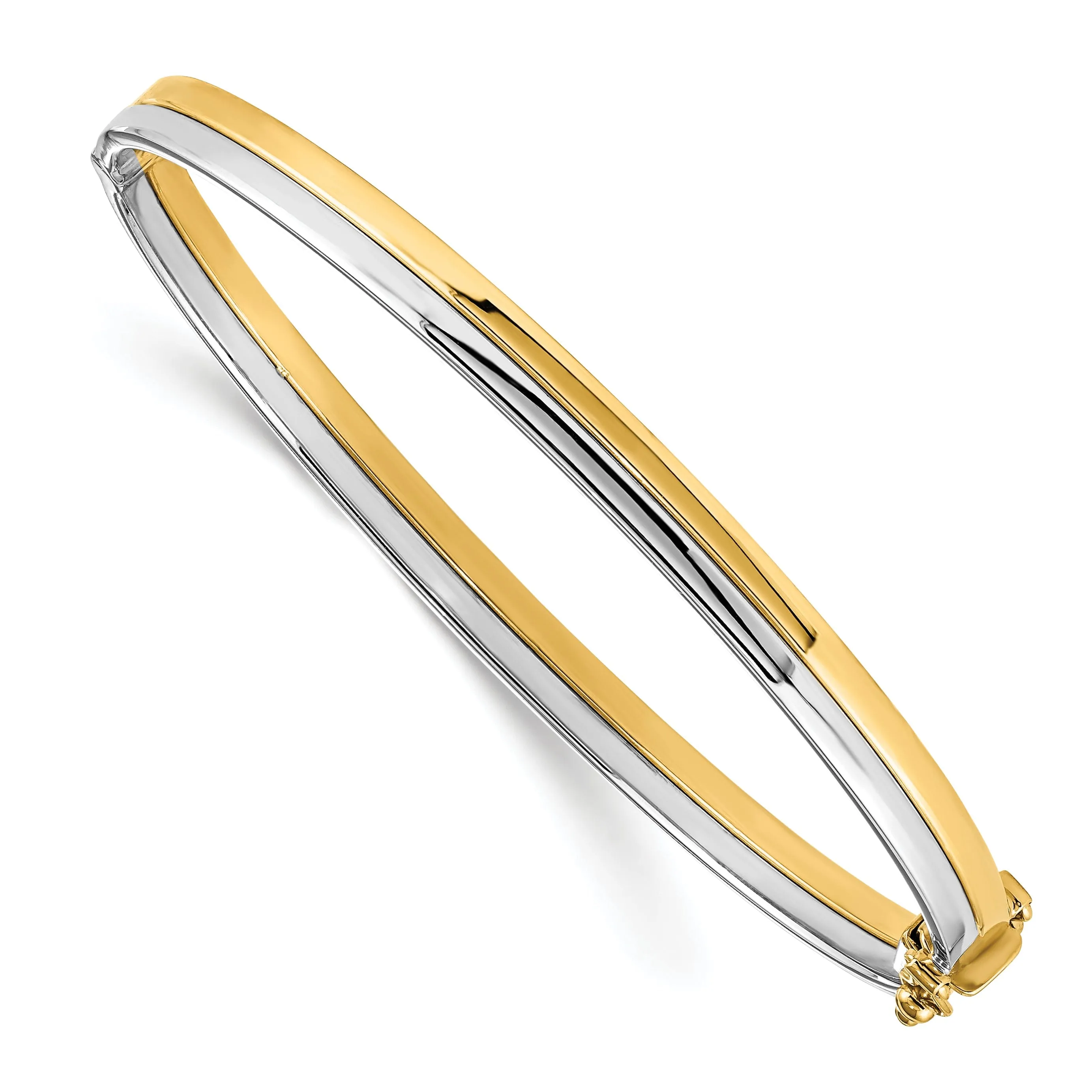 Leslie 14k Two Tone Gold Polished Hinged Bangle