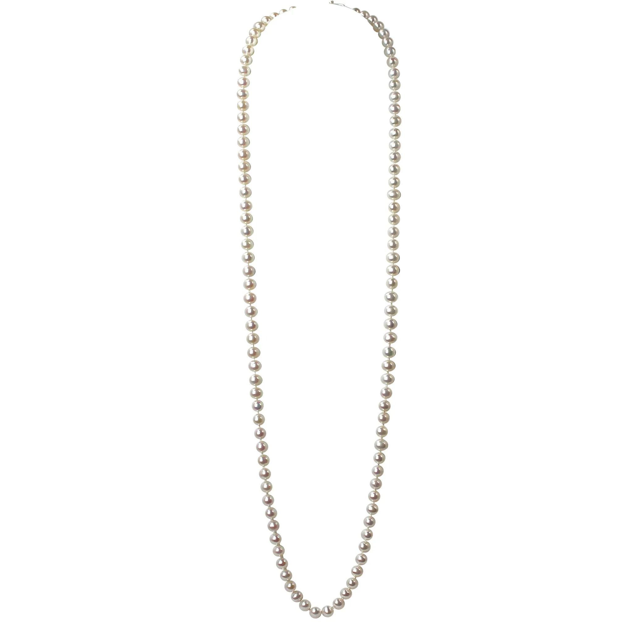 Long Single Strand Pearl Necklace | AAA 7.5-8mm Natural White Freshwater Cultured