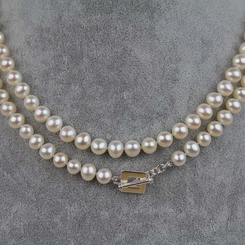 Long Single Strand Pearl Necklace | AAA 7.5-8mm Natural White Freshwater Cultured