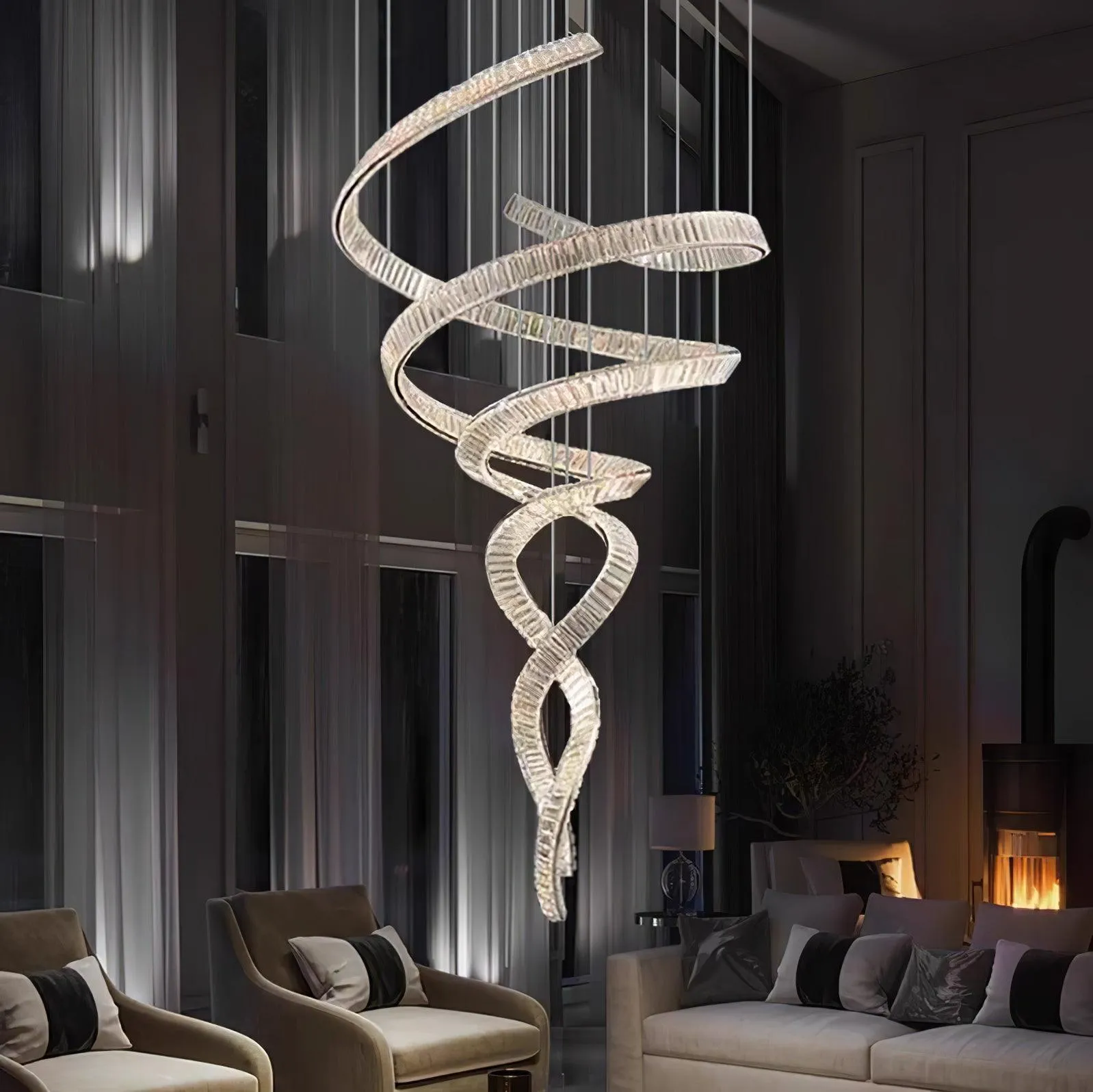 Long Spiral Crystal Chandelier