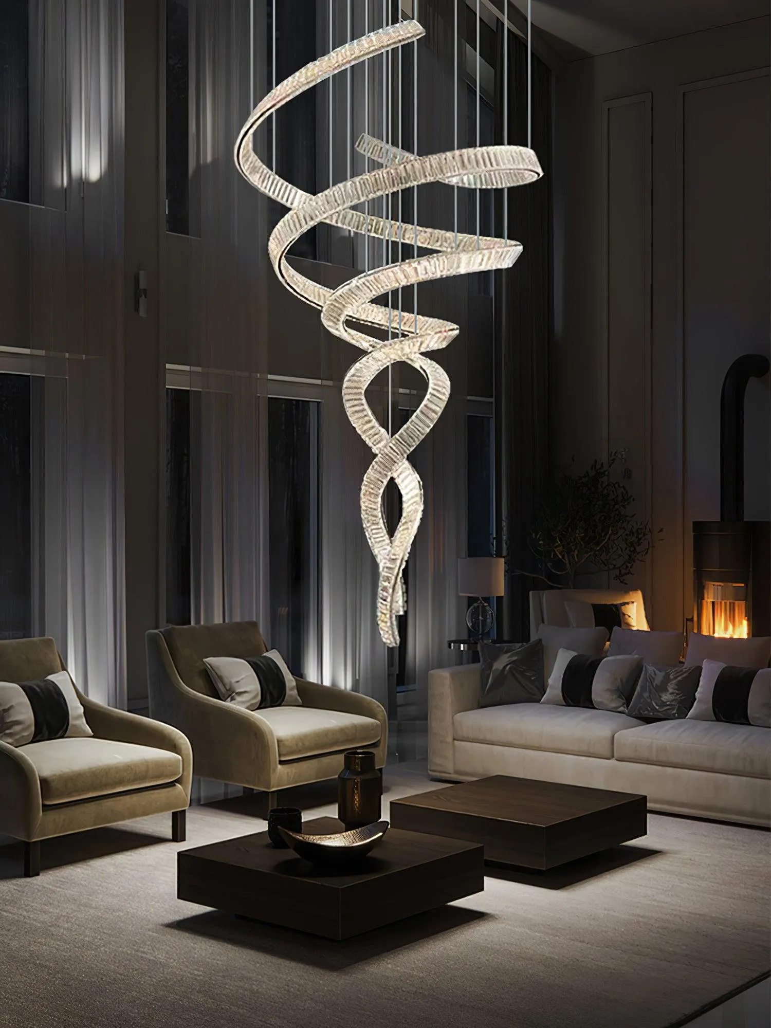 Long Spiral Crystal Chandelier