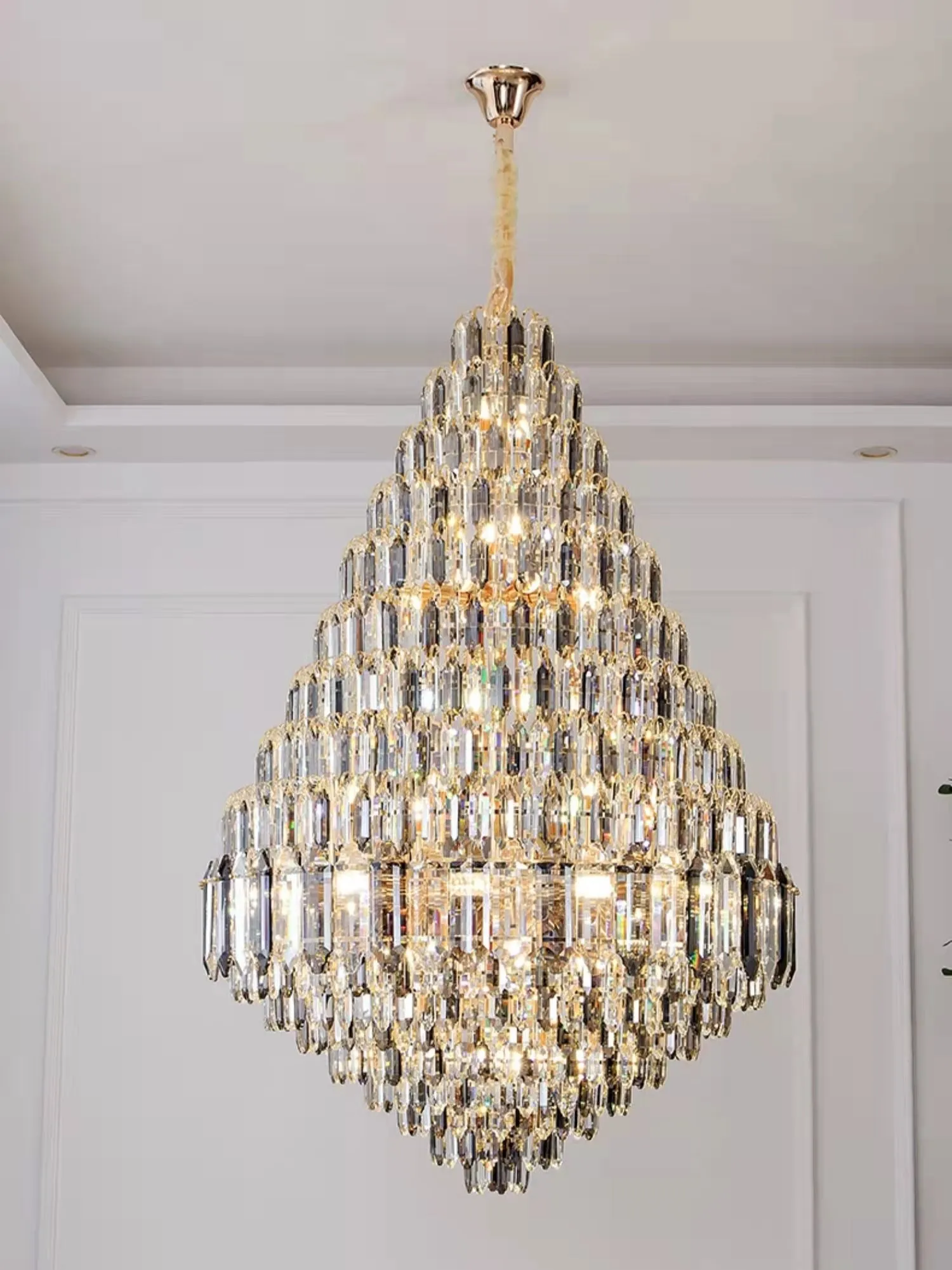 Luxury Multi-tiered Honeycomb Crystal Chandelier for High-ceiling