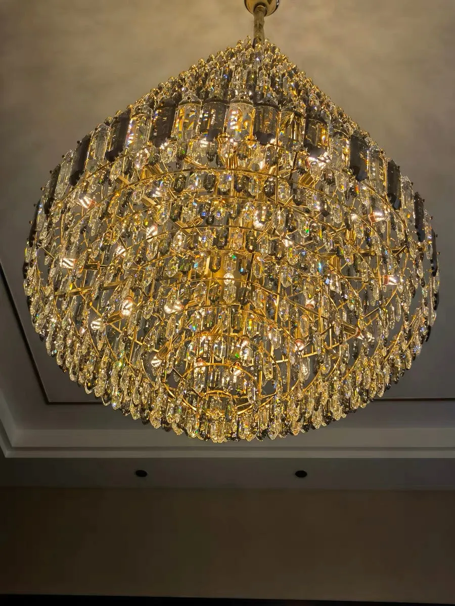 Luxury Multi-tiered Honeycomb Crystal Chandelier for High-ceiling