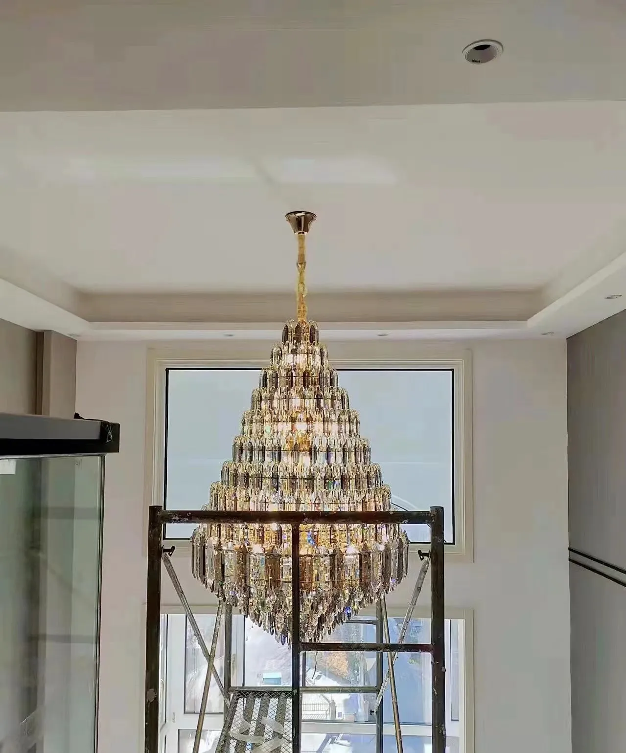 Luxury Multi-tiered Honeycomb Crystal Chandelier for High-ceiling