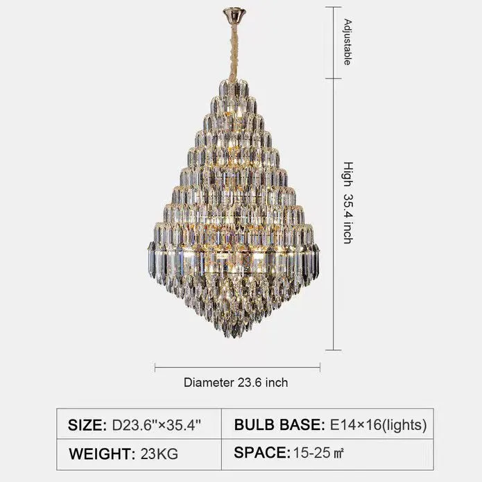 Luxury Multi-tiered Honeycomb Crystal Chandelier for High-ceiling