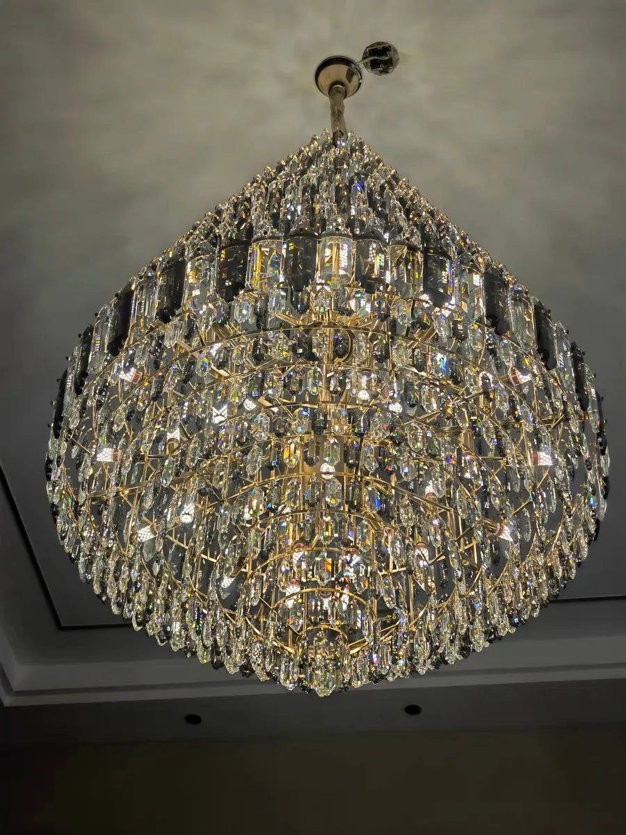 Luxury Multi-tiered Honeycomb Crystal Chandelier for High-ceiling