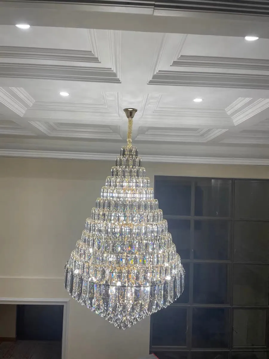 Luxury Multi-tiered Honeycomb Crystal Chandelier for High-ceiling