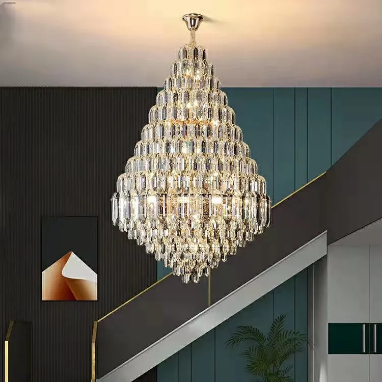 Luxury Multi-tiered Honeycomb Crystal Chandelier for High-ceiling