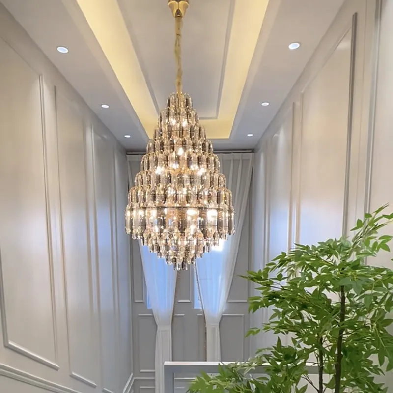 Luxury Multi-tiered Honeycomb Crystal Chandelier for High-ceiling