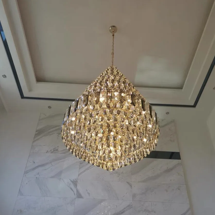 Luxury Multi-tiered Honeycomb Crystal Chandelier for High-ceiling