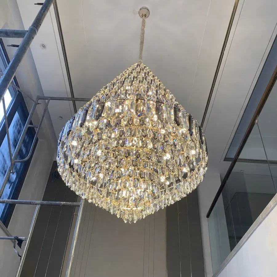 Luxury Multi-tiered Honeycomb Crystal Chandelier for High-ceiling