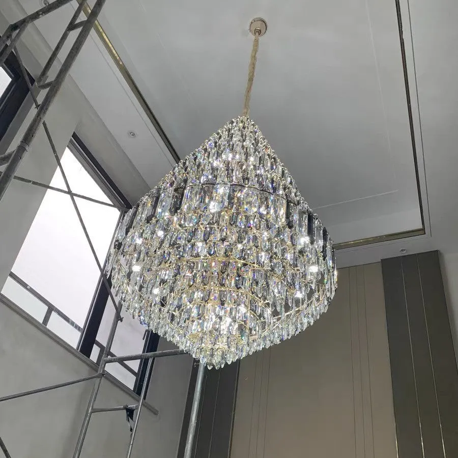 Luxury Multi-tiered Honeycomb Crystal Chandelier for High-ceiling