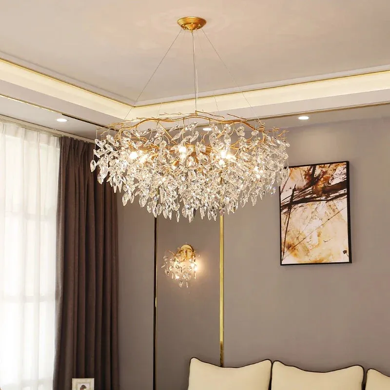 Mansion Luxury Crystal Chandelier LED Pendant Lamps for Living Room and Dining Hall