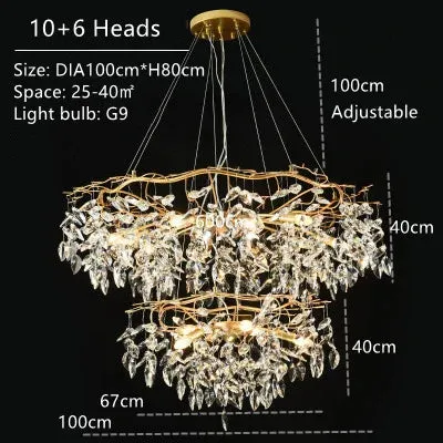 Mansion Luxury Crystal Chandelier LED Pendant Lamps for Living Room and Dining Hall