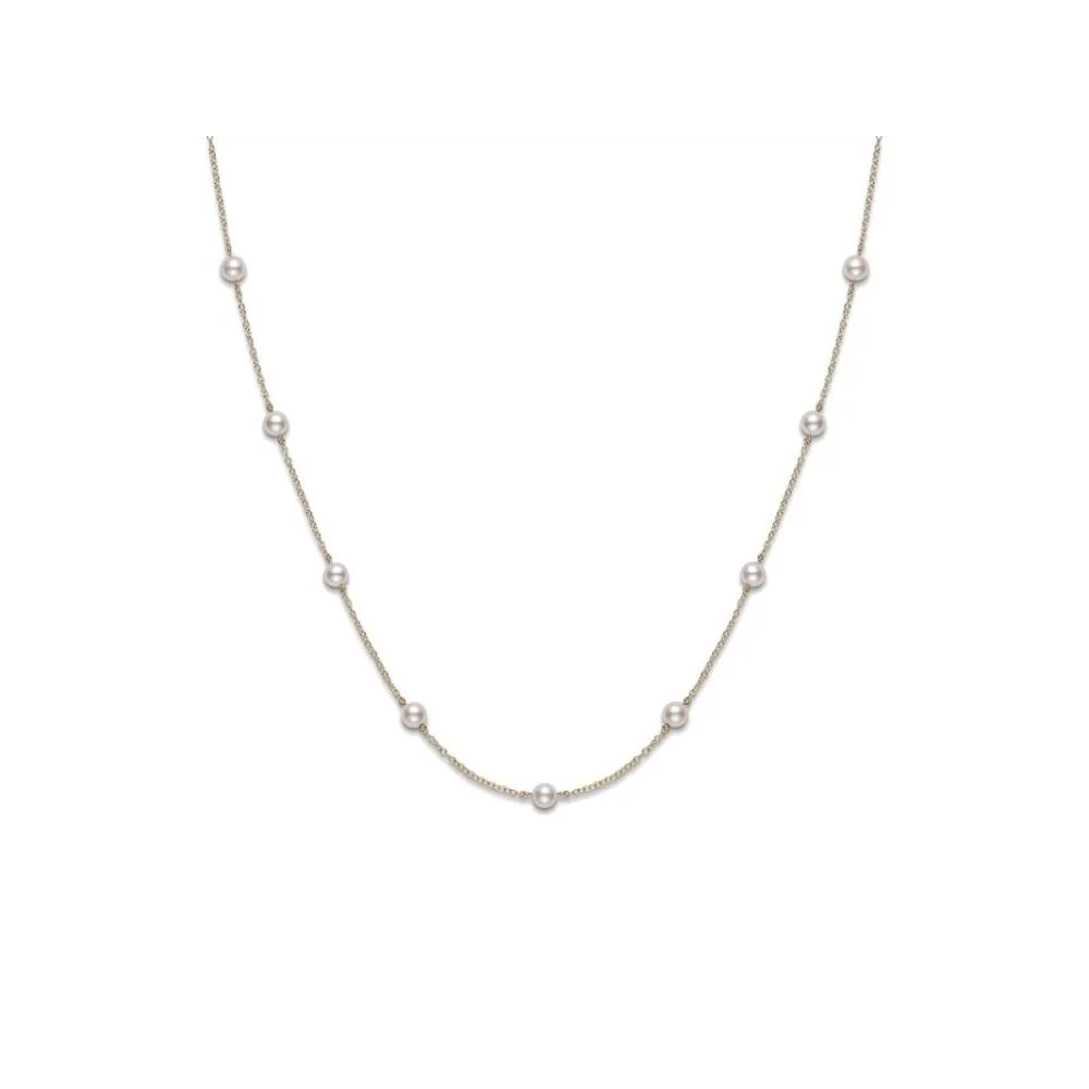 Mikimoto 18K Yellow Gold Cultured Pearl Station Necklace, 16-18in