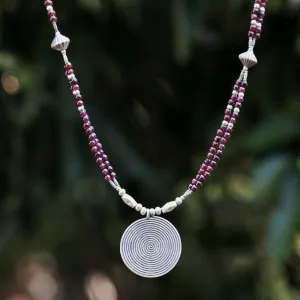 Mind Journey Garnet & Silver Beaded Necklace