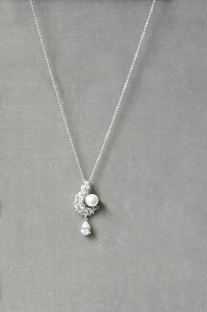 MIRABEL Simulated Diamond and Pearl Drop Necklace