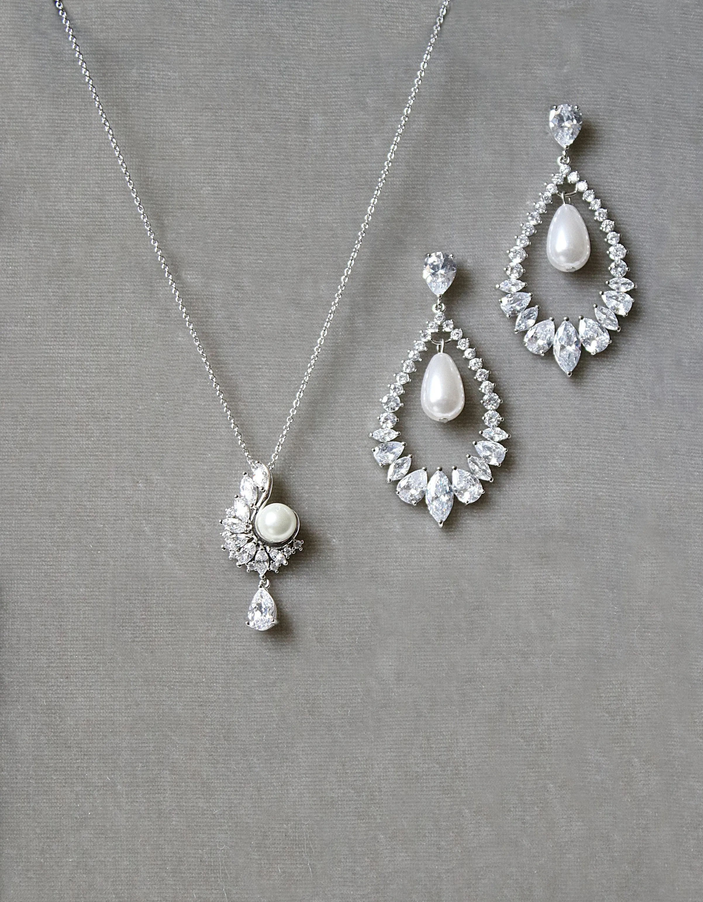 MIRABEL Simulated Diamond and Pearl Drop Necklace