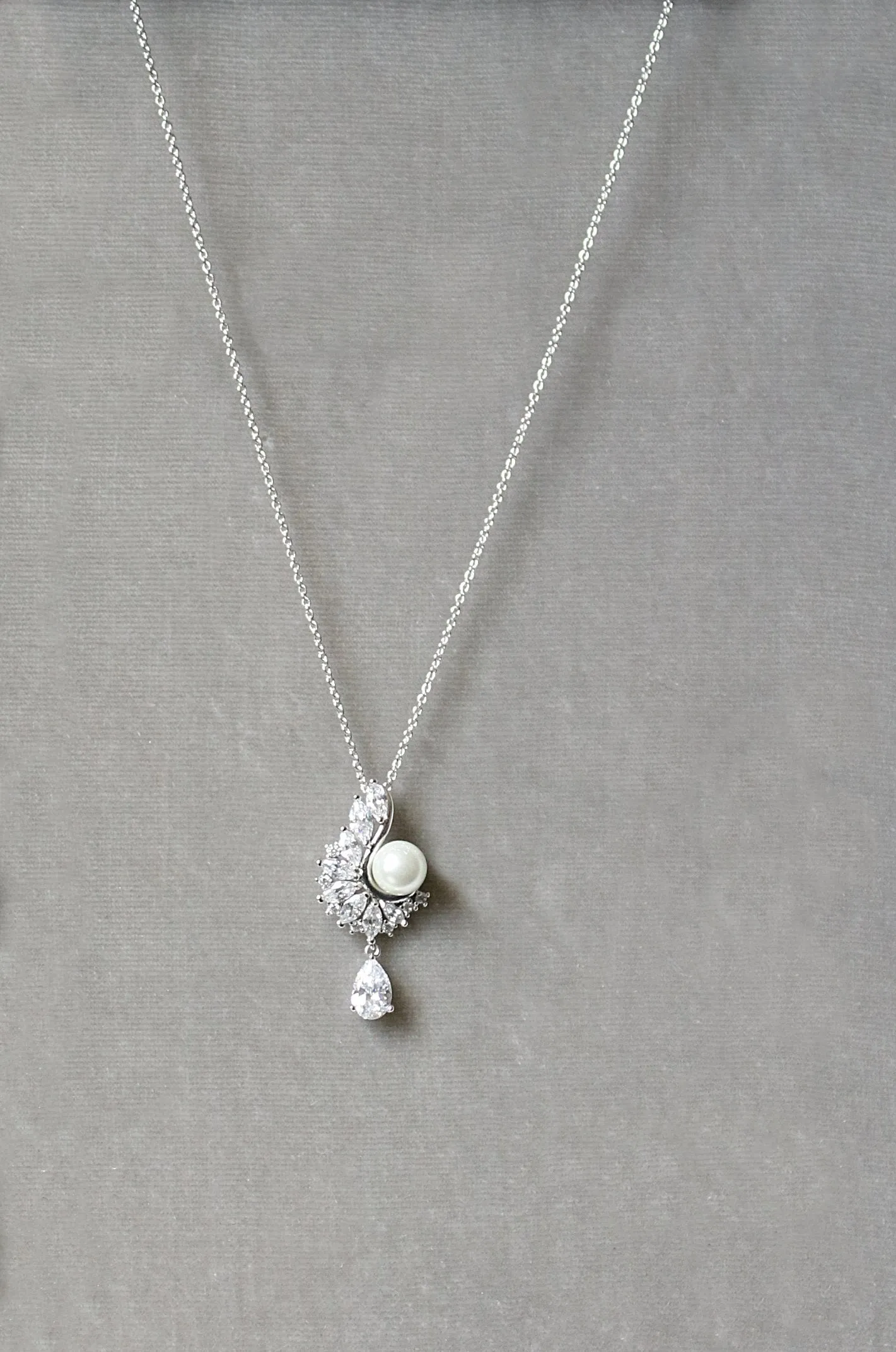 MIRABEL Simulated Diamond and Pearl Drop Necklace