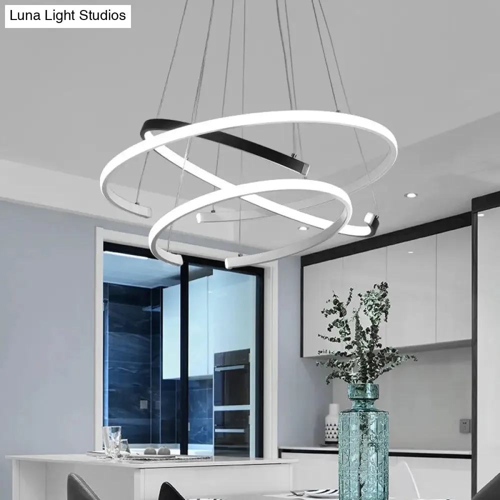 Modern 3-Tier C-Shape Chandelier: Black & White Acrylic LED Hanging Lamp for Living Room