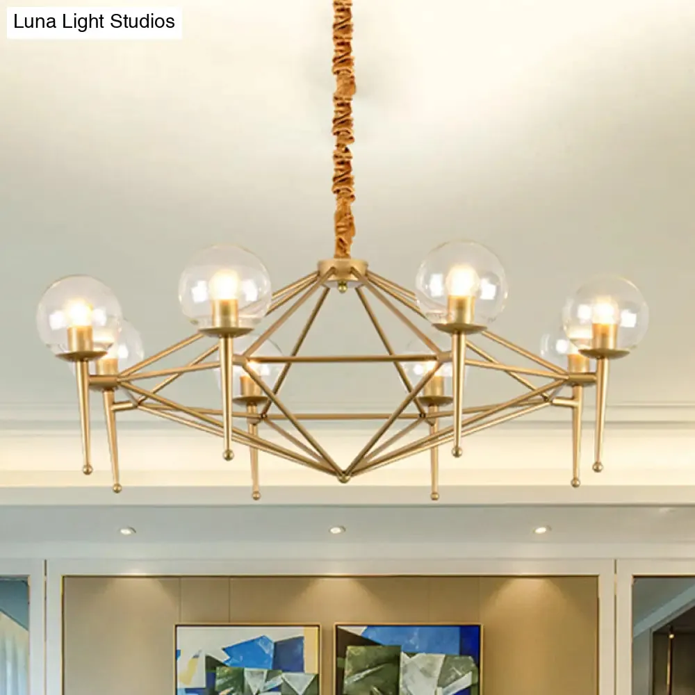 Modern 8-Light Diamond Shape Glass Ceiling Lamp in Gold for Living Rooms