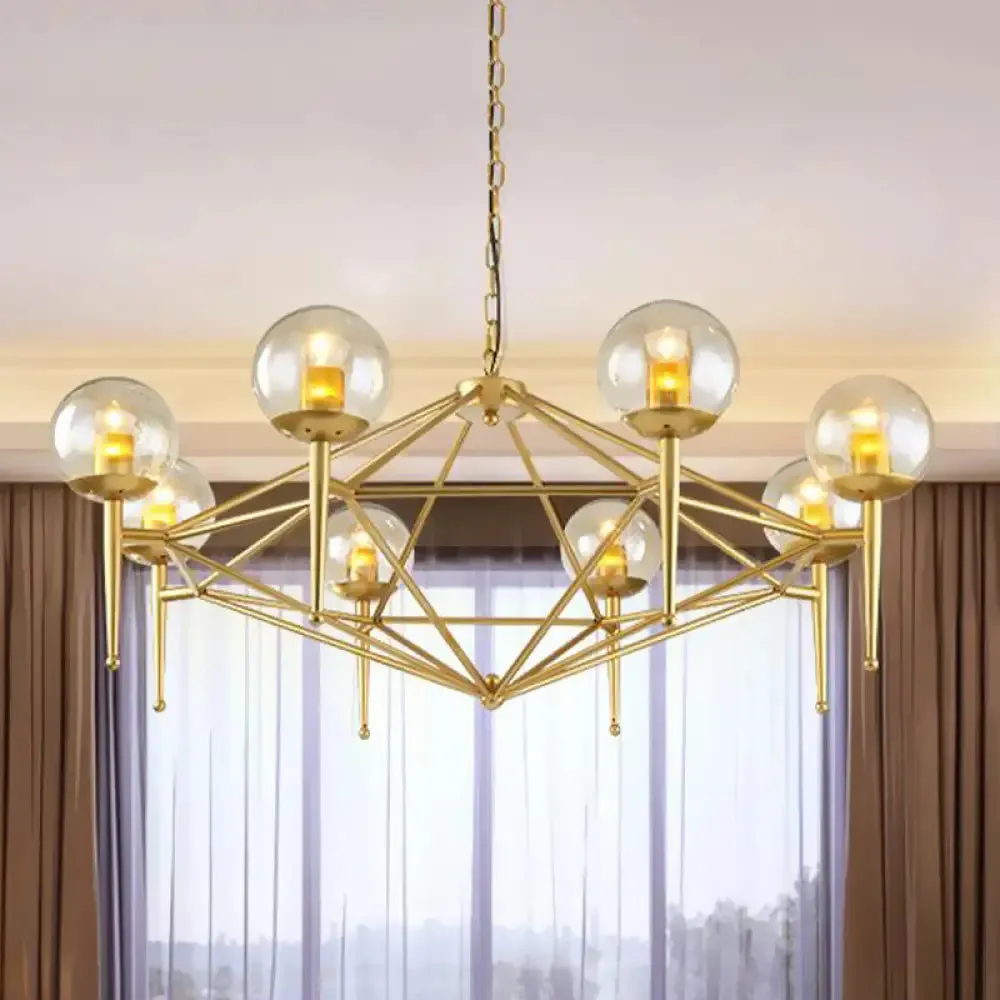 Modern 8-Light Diamond Shape Glass Ceiling Lamp in Gold for Living Rooms