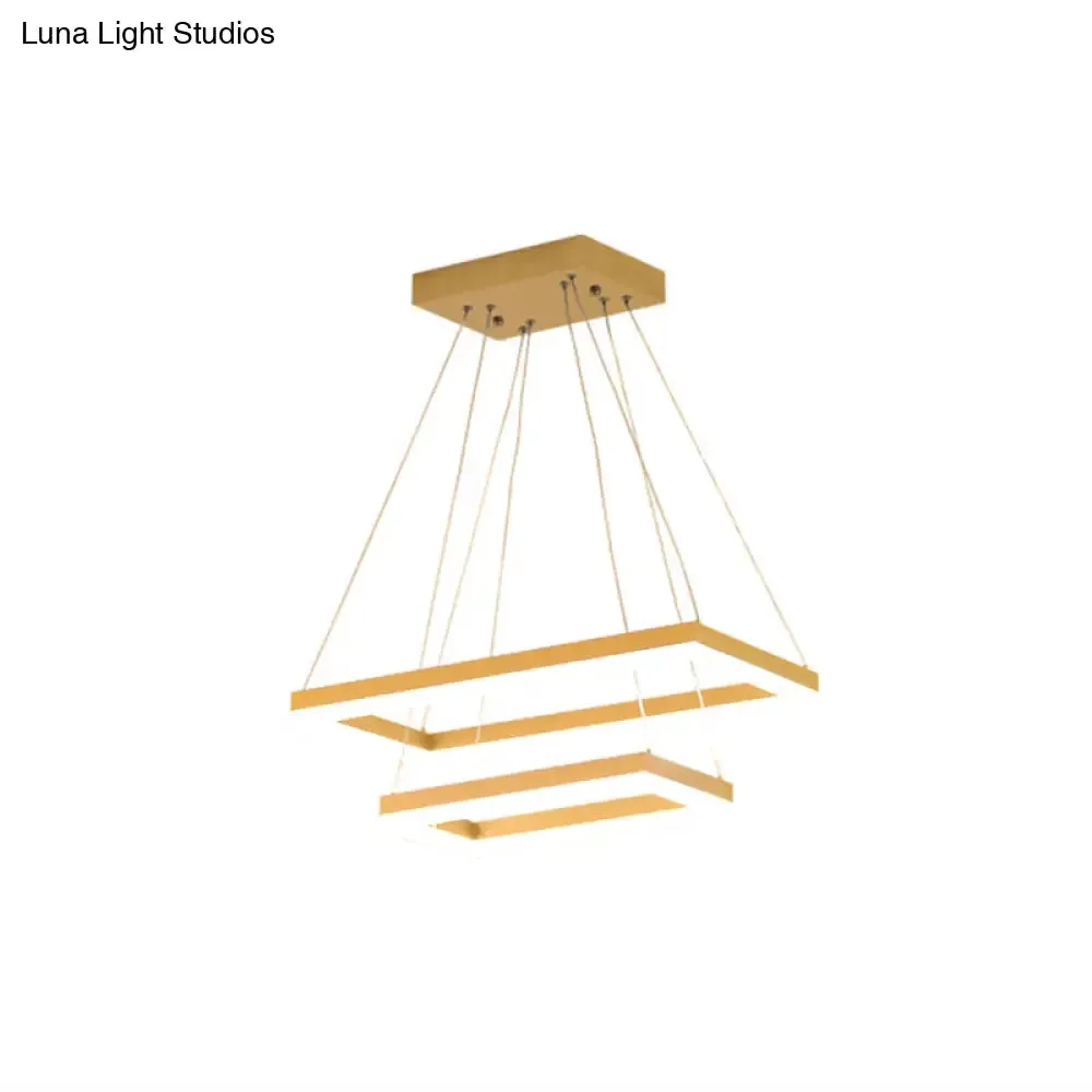 Modern Brushed Gold LED Chandelier - Rectangular Pendant with Tiered Design