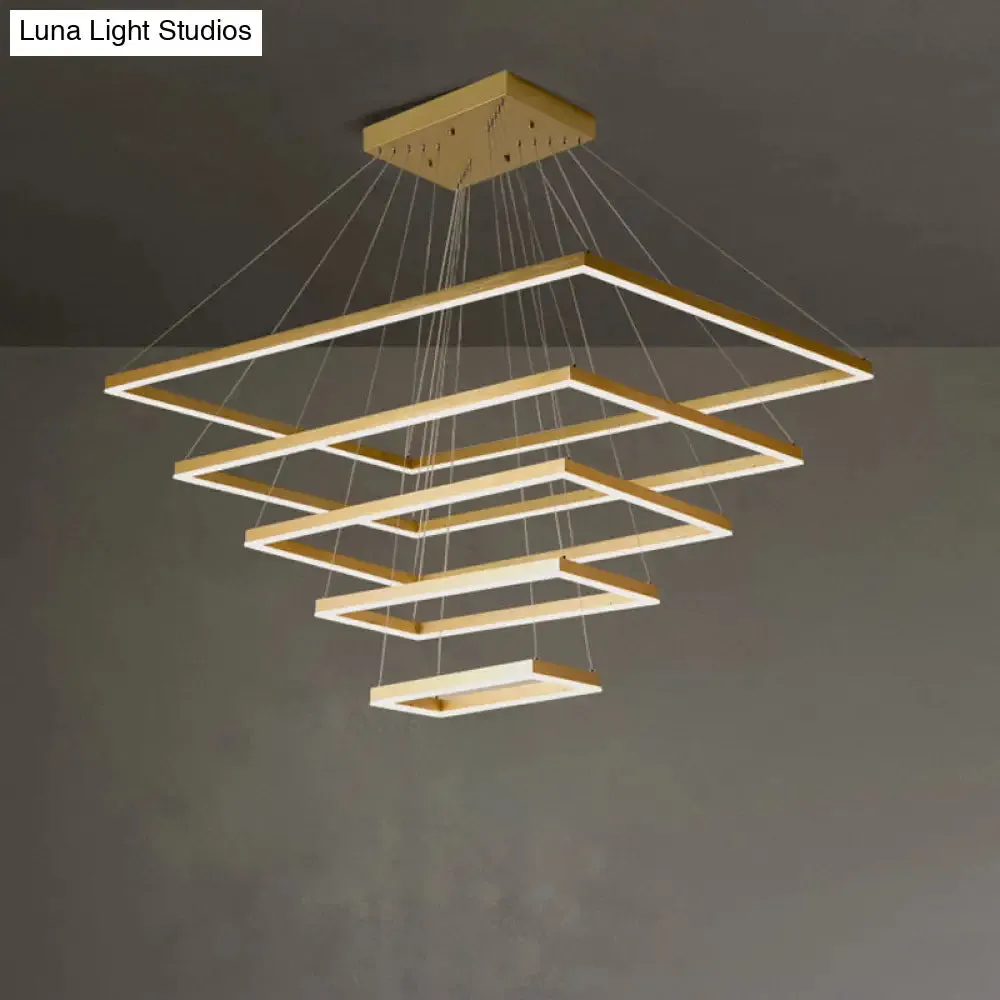 Modern Brushed Gold LED Chandelier - Rectangular Pendant with Tiered Design