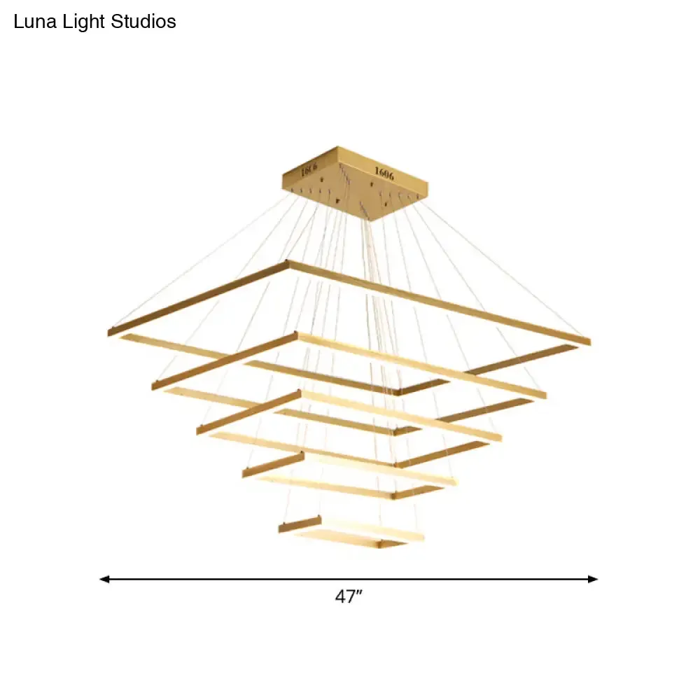 Modern Brushed Gold LED Chandelier - Rectangular Pendant with Tiered Design