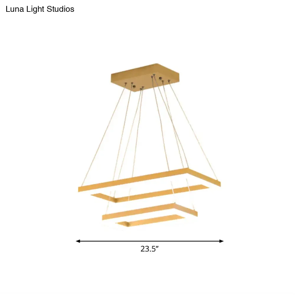 Modern Brushed Gold LED Chandelier - Rectangular Pendant with Tiered Design