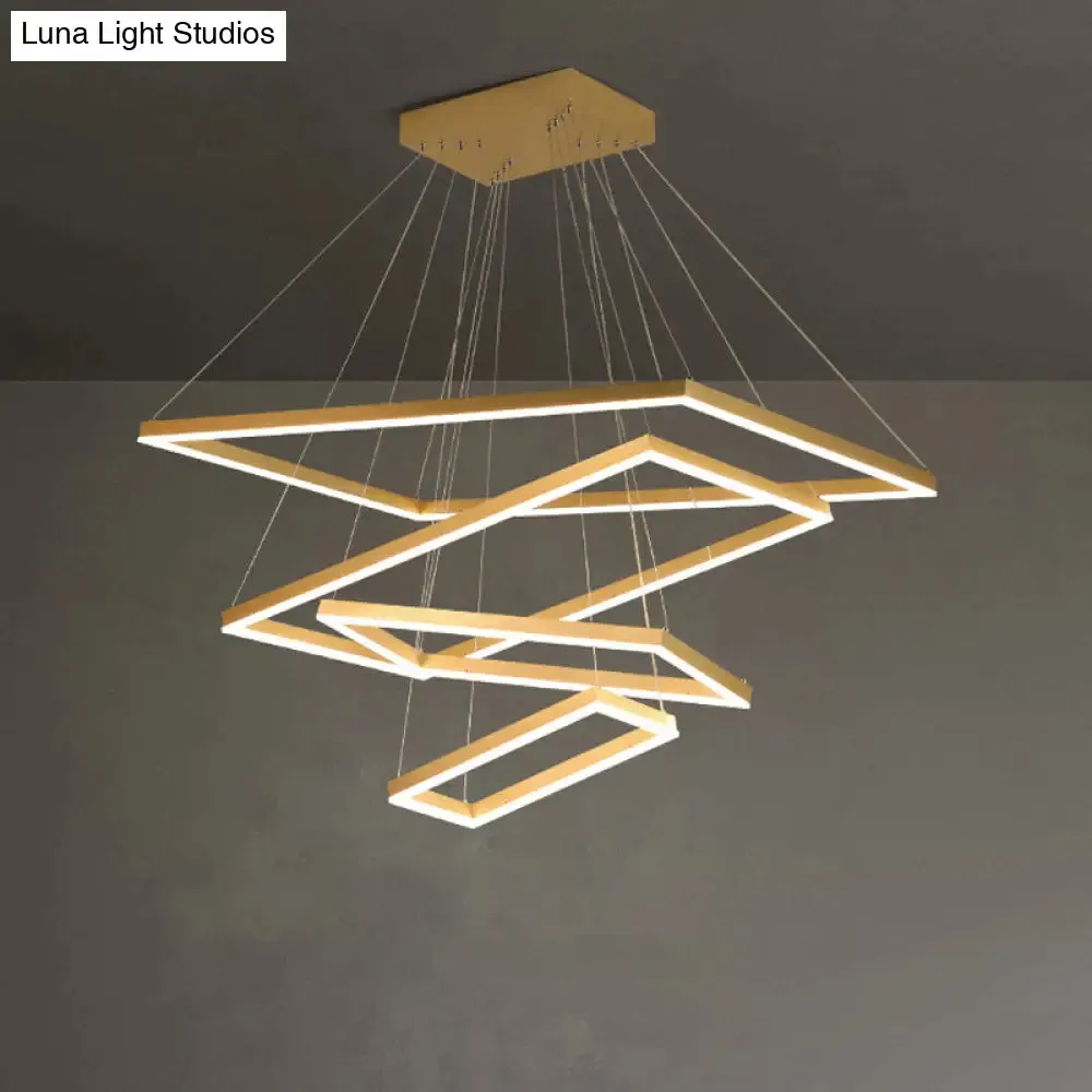 Modern Brushed Gold LED Chandelier - Rectangular Pendant with Tiered Design