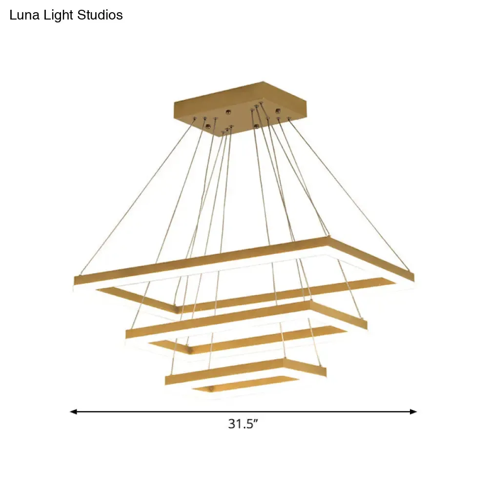 Modern Brushed Gold LED Chandelier - Rectangular Pendant with Tiered Design