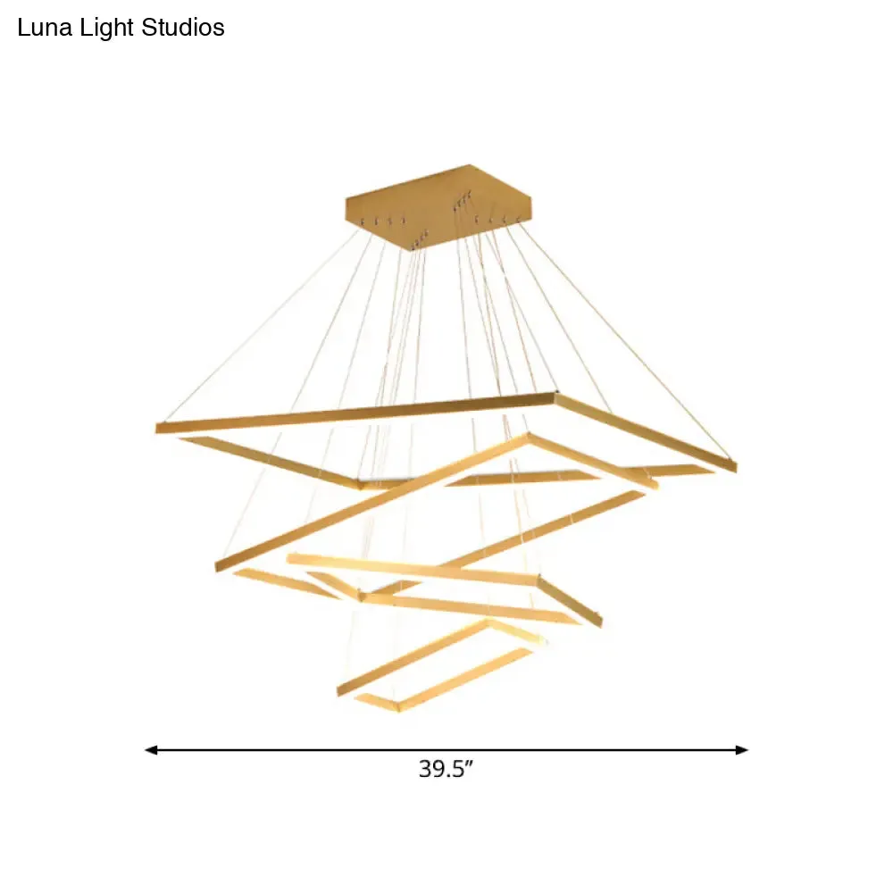 Modern Brushed Gold LED Chandelier - Rectangular Pendant with Tiered Design