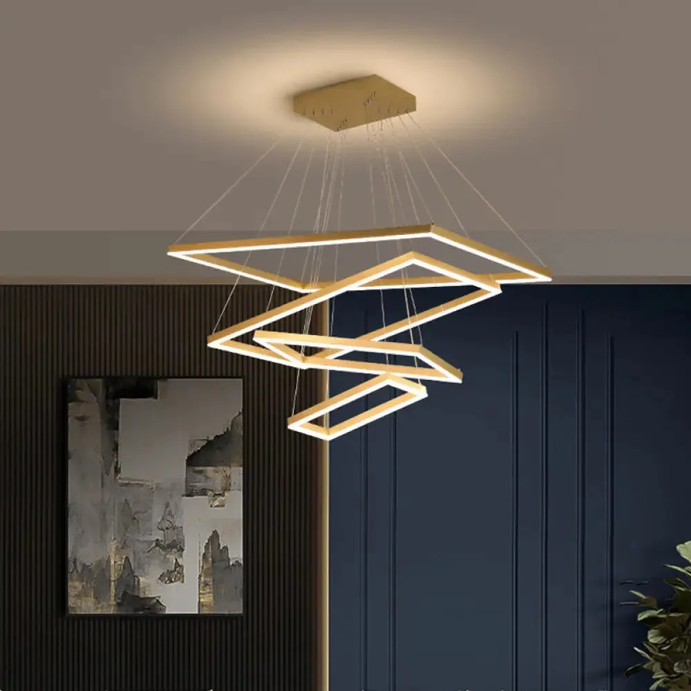 Modern Brushed Gold LED Chandelier - Rectangular Pendant with Tiered Design