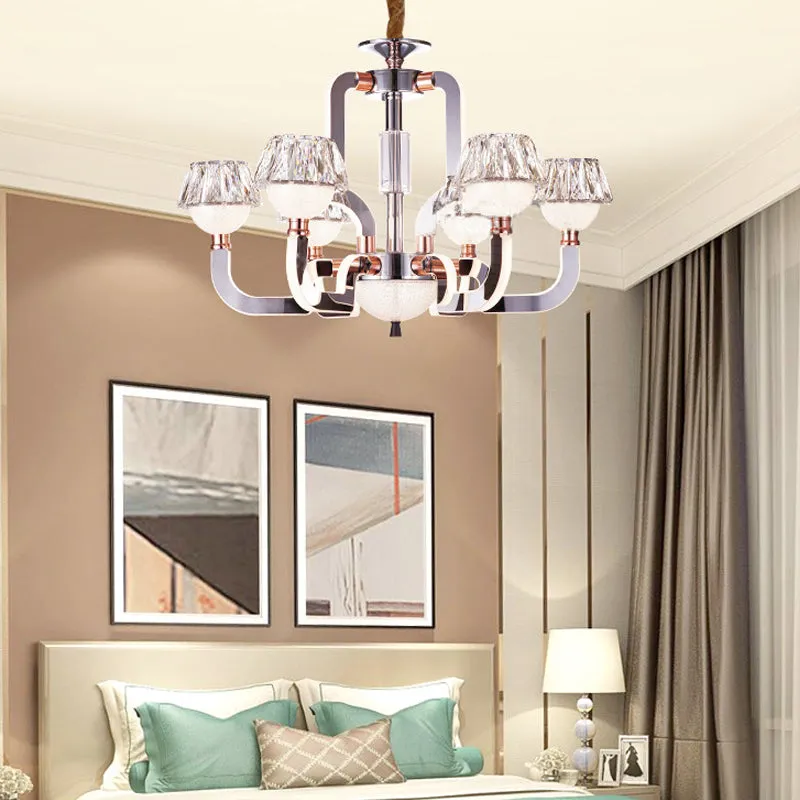 Modern Conical Crystal Chandelier - 6-Light Bedroom Hanging Lamp in Chrome