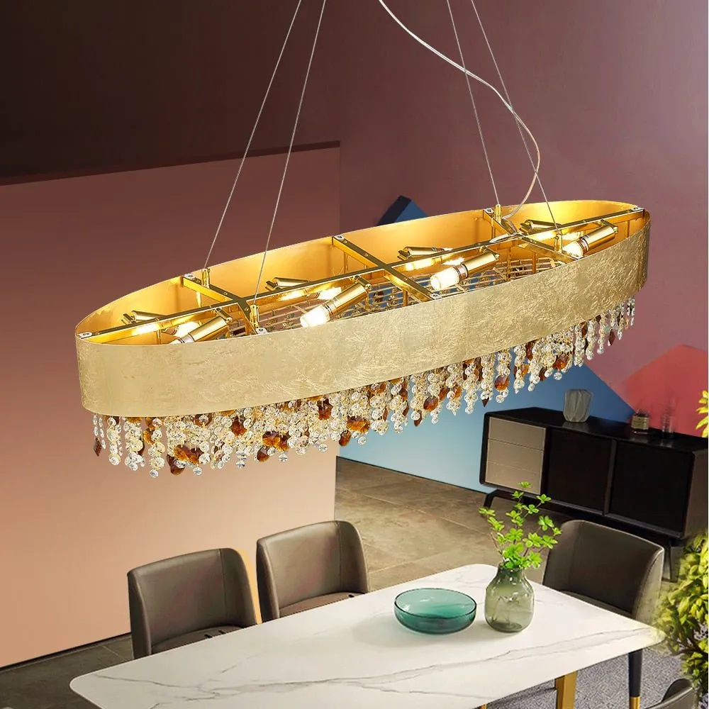 Modern Crystal Chandelier For Dining Room Gold Hanging Lighting LED Lamp Round Luxury Home Decor