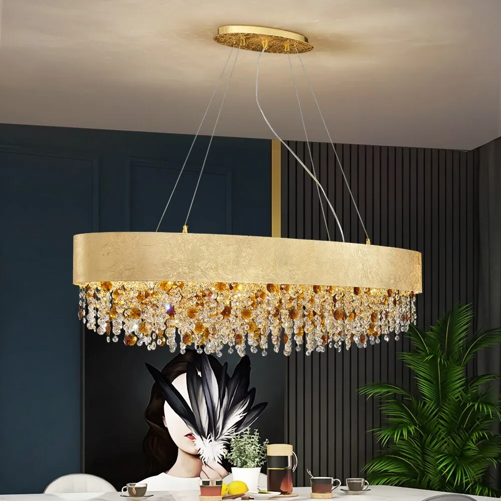 Modern Crystal Chandelier For Dining Room Gold Hanging Lighting LED Lamp Round Luxury Home Decor