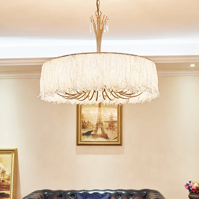 Modern Crystal Chandelier Pendant Light with Gold Tassel Detail for Living Room