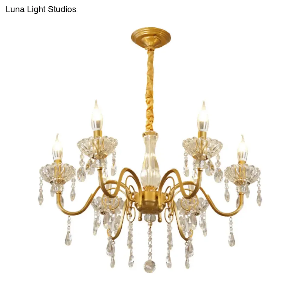 Modern Crystal Pendant Lamp with Faceted Crystals - 6/8 Bulb Gold Finish Chandelier for Living Room